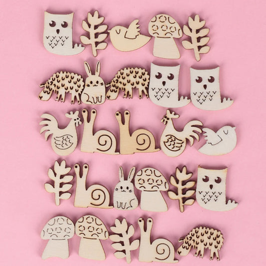 50 Holz Ornamente Tiere lasergeschnitten zum Basteln und Dekorieren