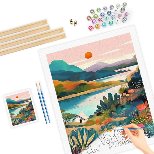 Malen nach Zahlen Leinwand Landschaft DIY Acrylfarbe Kunstwerk Set