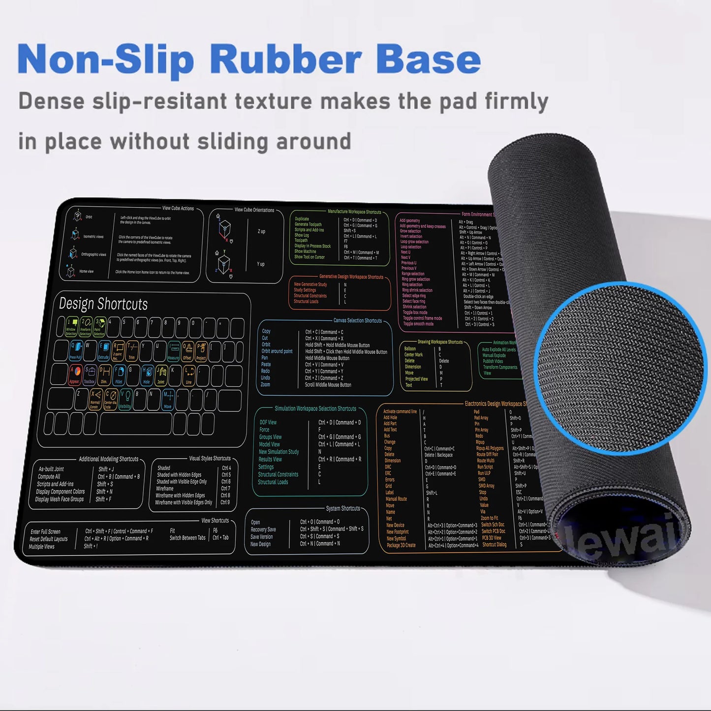 Großes Mauspad mit rutschfester Basis und genähter Kante für Büro und Gaming