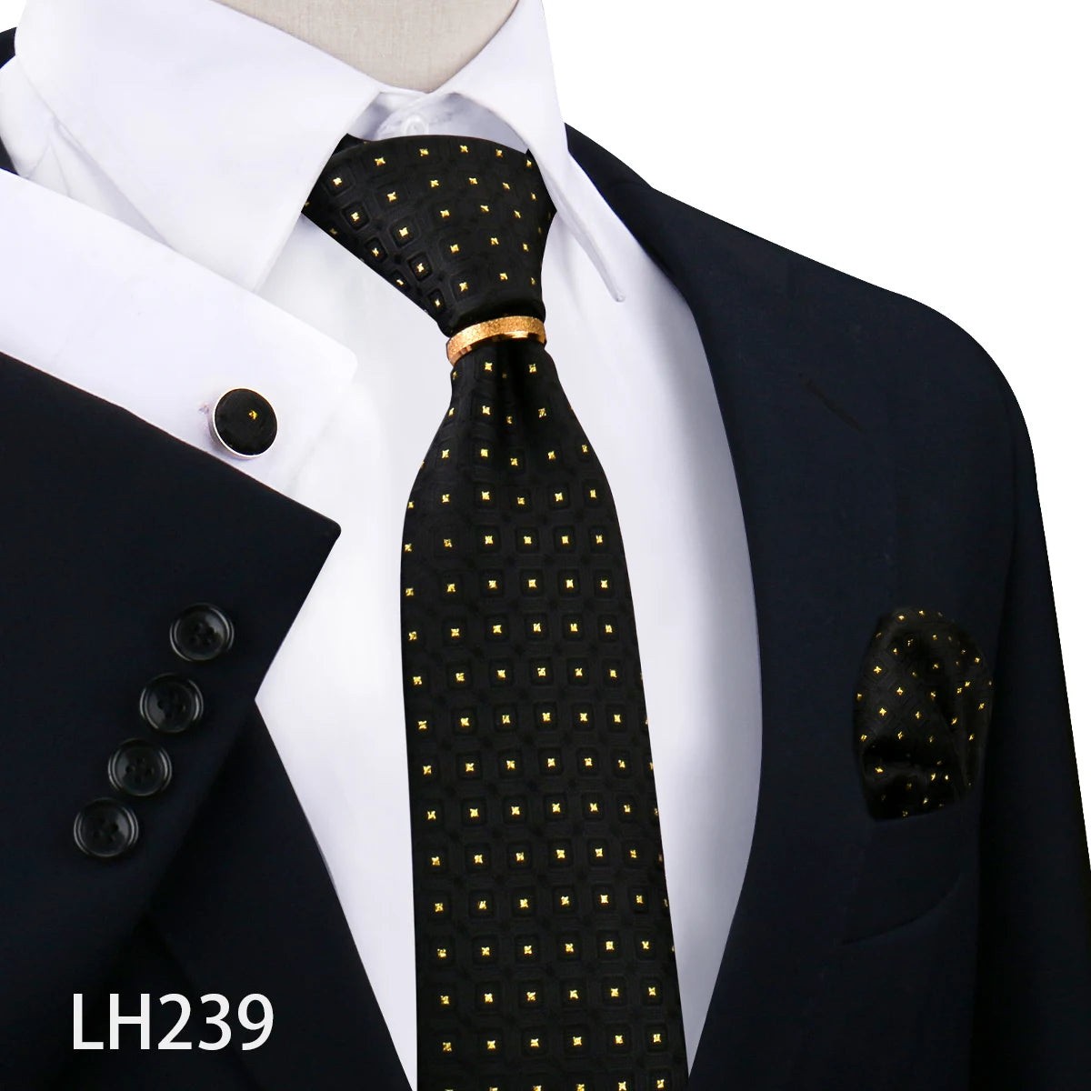 Herren Krawattenset Gold Ring, Manschettenknöpfe, Einstecktuch Festlich