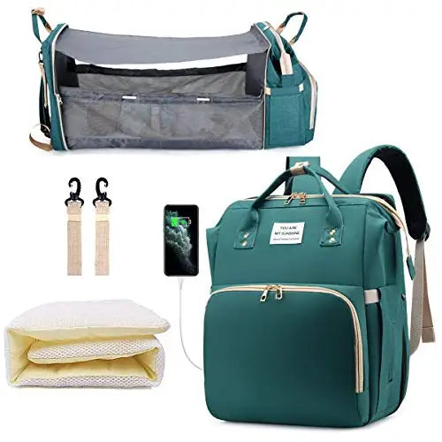 Vielseitige 3in1 Wickeltasche mit USB Ladefunktion und Babybett