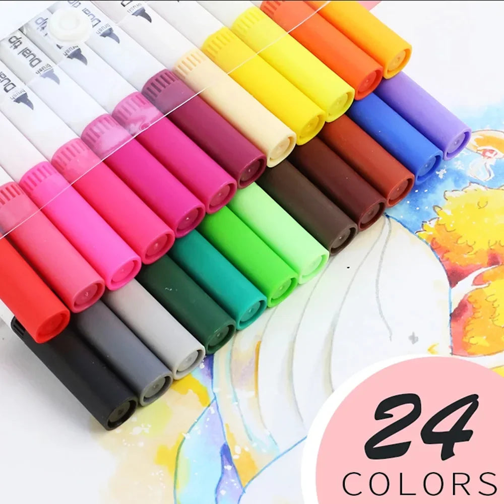 Doppelkopf Aquarell Marker Set bis 100 Farben für kreative Zeichnungen