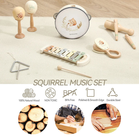 Pädagogisches Holz Musikinstrument Set für Babys - Kleinkinder | Xylophon Trommel