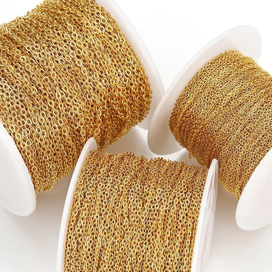 Edelstahlkette 10 Meter für DIY Schmuck 1mm 1.5mm 2mm Gold Silber