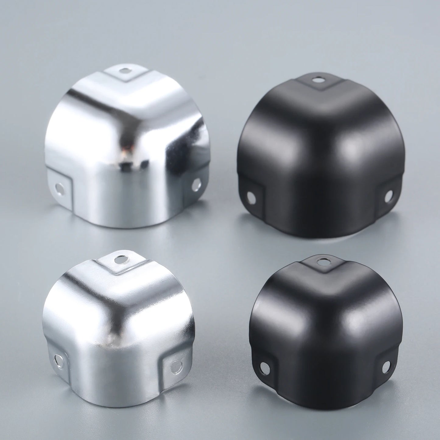 4er Set Eckschutz Metall für Koffer Boxen – 26mm/29mm Silber/Schwarz