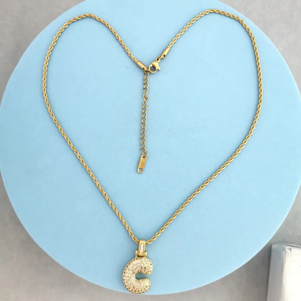 Initial Buchstaben Halskette aus Edelstahl Kupfer mit Zirkonia Damen