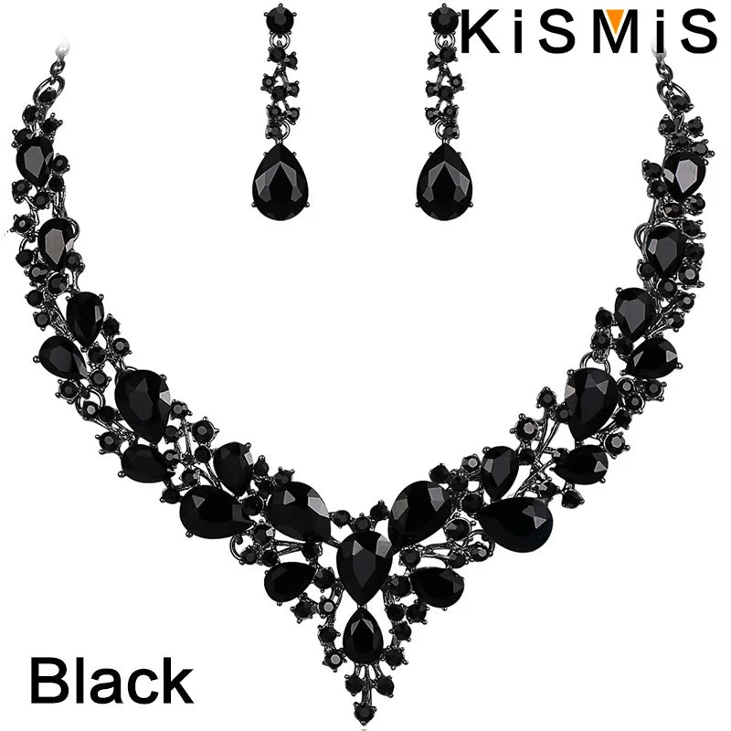 Elegantes Braut Schmuckset mit Kristall Strass Halskette und Ohrringen Tropfenform-Yabubest - Home & More