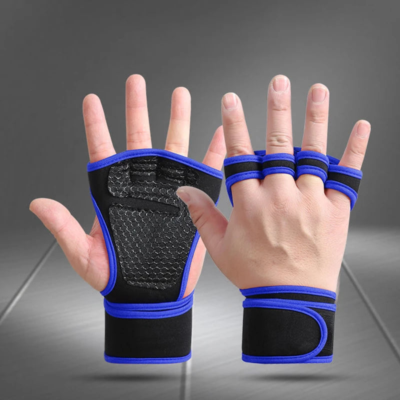 Halbfinger Fitnesshandschuhe mit Handgelenkschutz rutschfest für Training