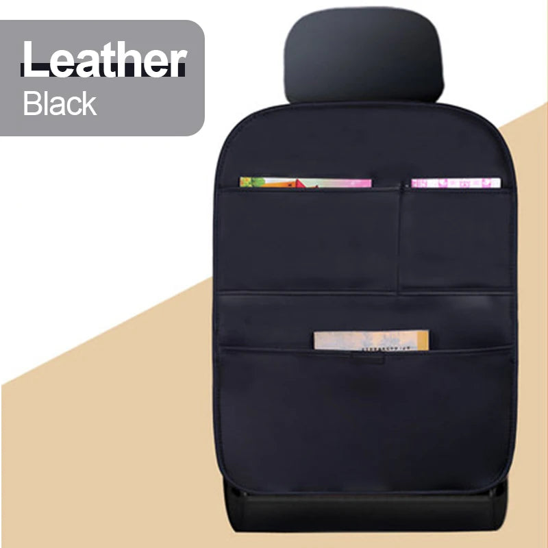 Kinderfreundlicher Sitzschutz - Organizer: Leder Anti-Kick-Pad in Schwarz/Braun, 1-2 Stk