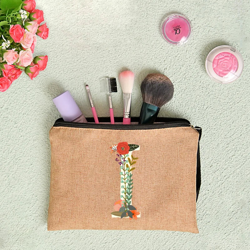 Leichter Leinwand Kosmetikbeutel mit Reißverschluss und floralem Design