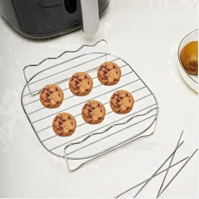 Doppelschicht Edelstahl Grillrost für Airfryer Küche Esszimmer Bar