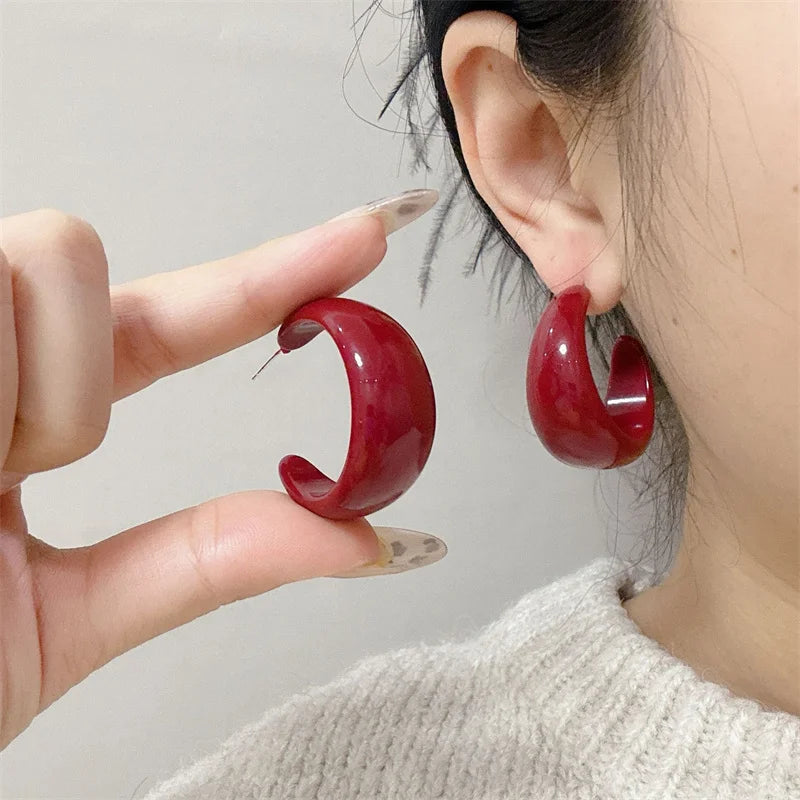 Retro C-förmige Acryl Ohrstecker mit Leopardenmuster für Damen