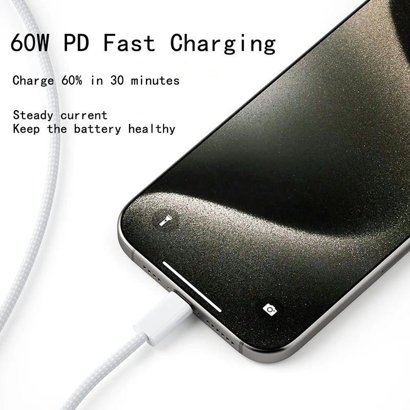 USB C auf Typ C Schnellladekabel 60W – Geflochtenes Datenkabel für Geräte