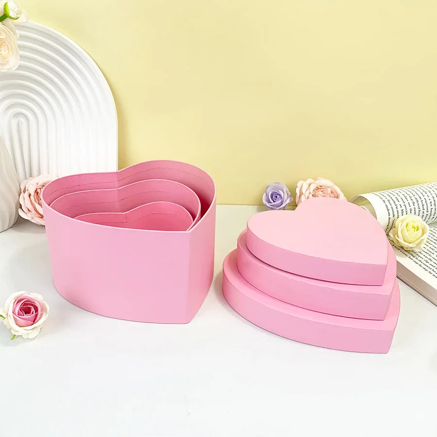 3er Set Rosa Herz Geschenkboxen mit Deckel Stapelbar Karton