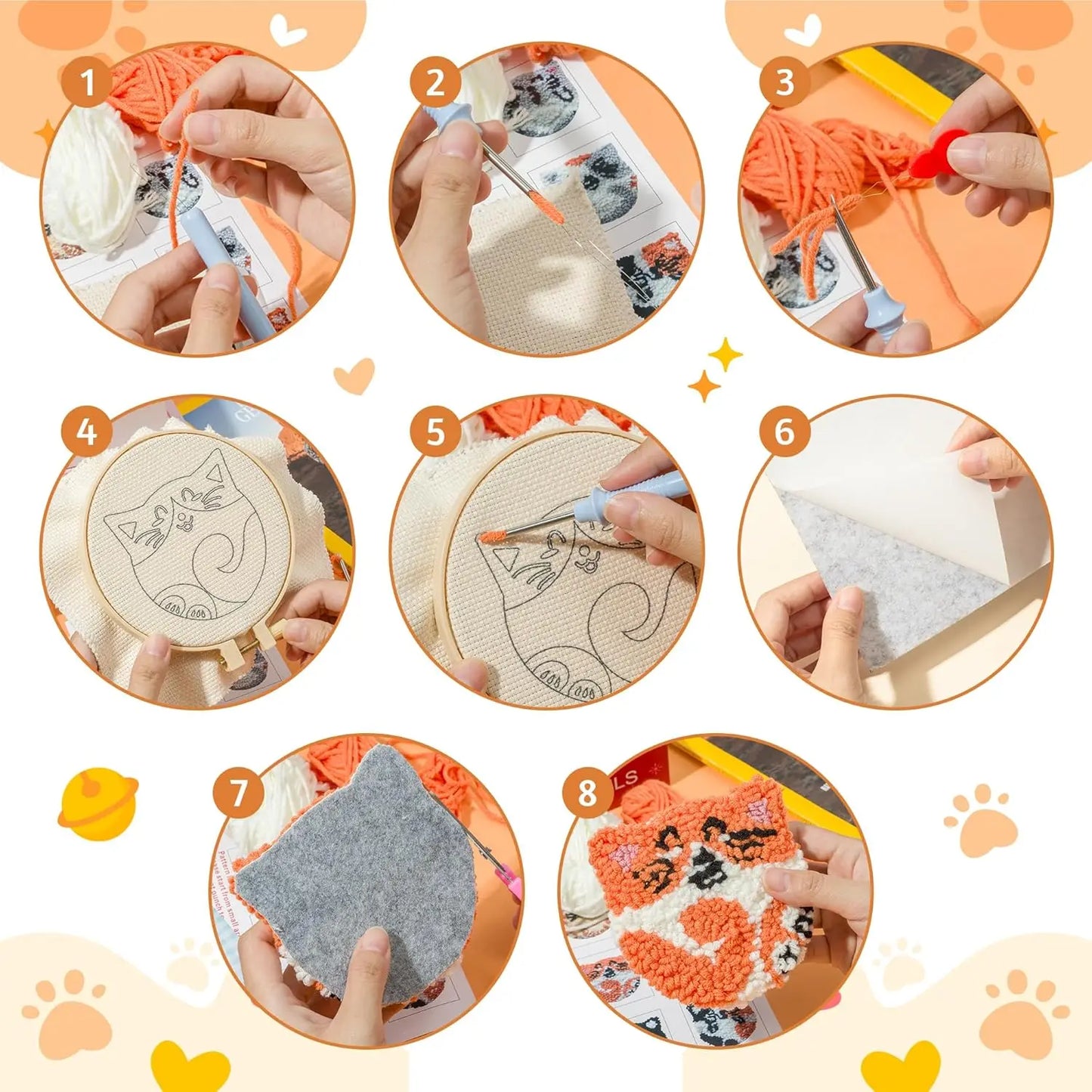 6-teiliges Punch Needle Untersetzer Set mit Pflanzenmuster für Anfänger