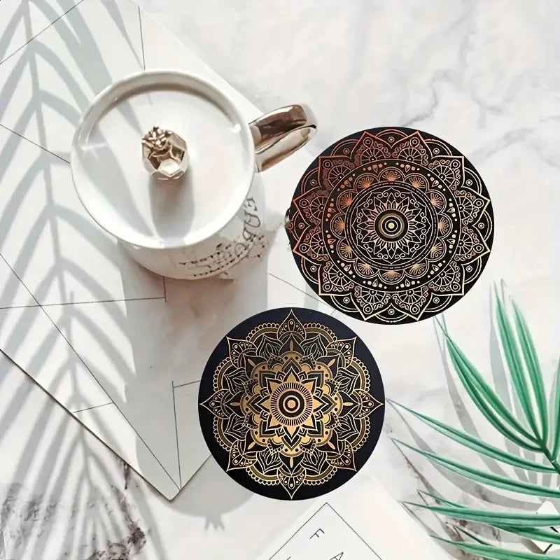 8er Set Holzuntersetzer mit Mandala Muster – Rutschfest und Dekorativ