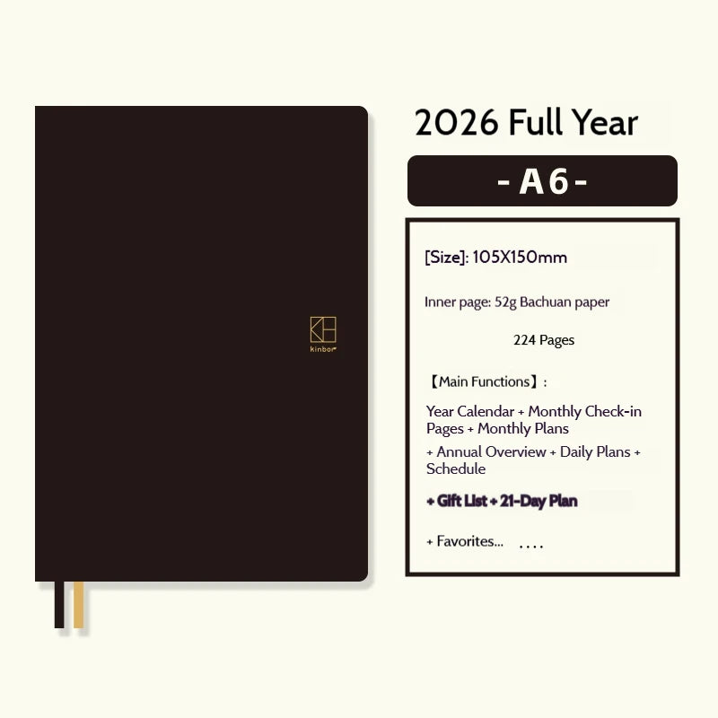 Jährliches Notizbuch 2026 A5 A6 Planner Tagesplaner mit 224 Seiten