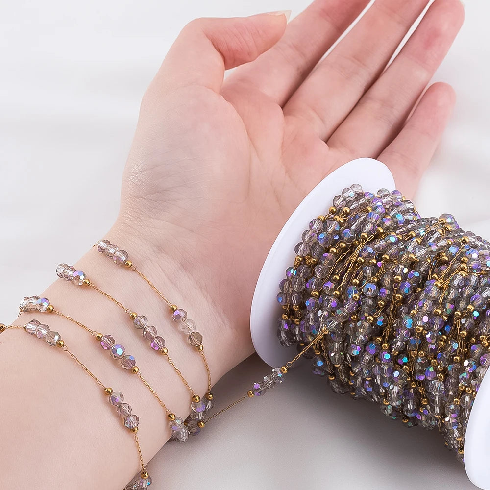 Edelstahl Perlenkette 1 Meter mit Farbverlauf für DIY Schmuck