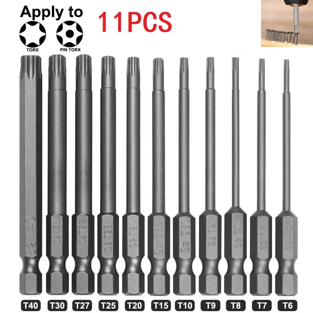 11-teiliges Torx Bit Set 75mm Sicherheit 1/4 Zoll Sechskant Bits Schrauber