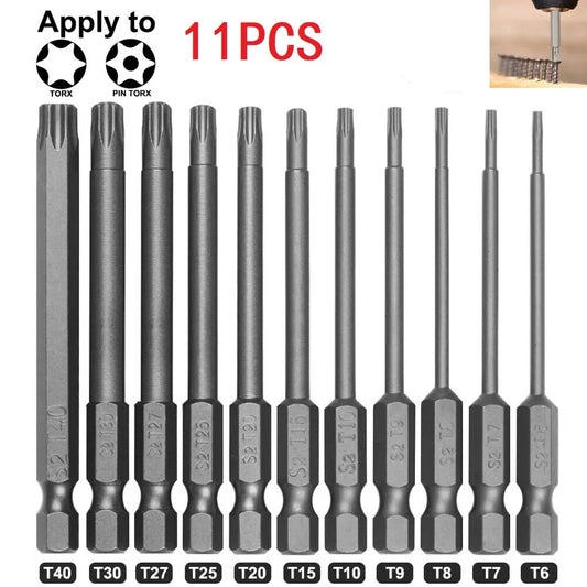 11-teiliges Torx Bit Set 75mm Sicherheit 1/4 Zoll Sechskant Bits Schrauber