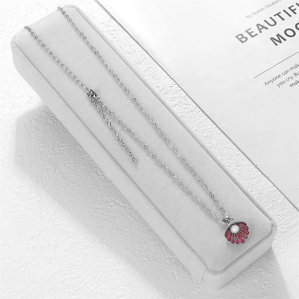 Boho Muschel Perlenanhänger Halskette mit verstellbarer O Kette