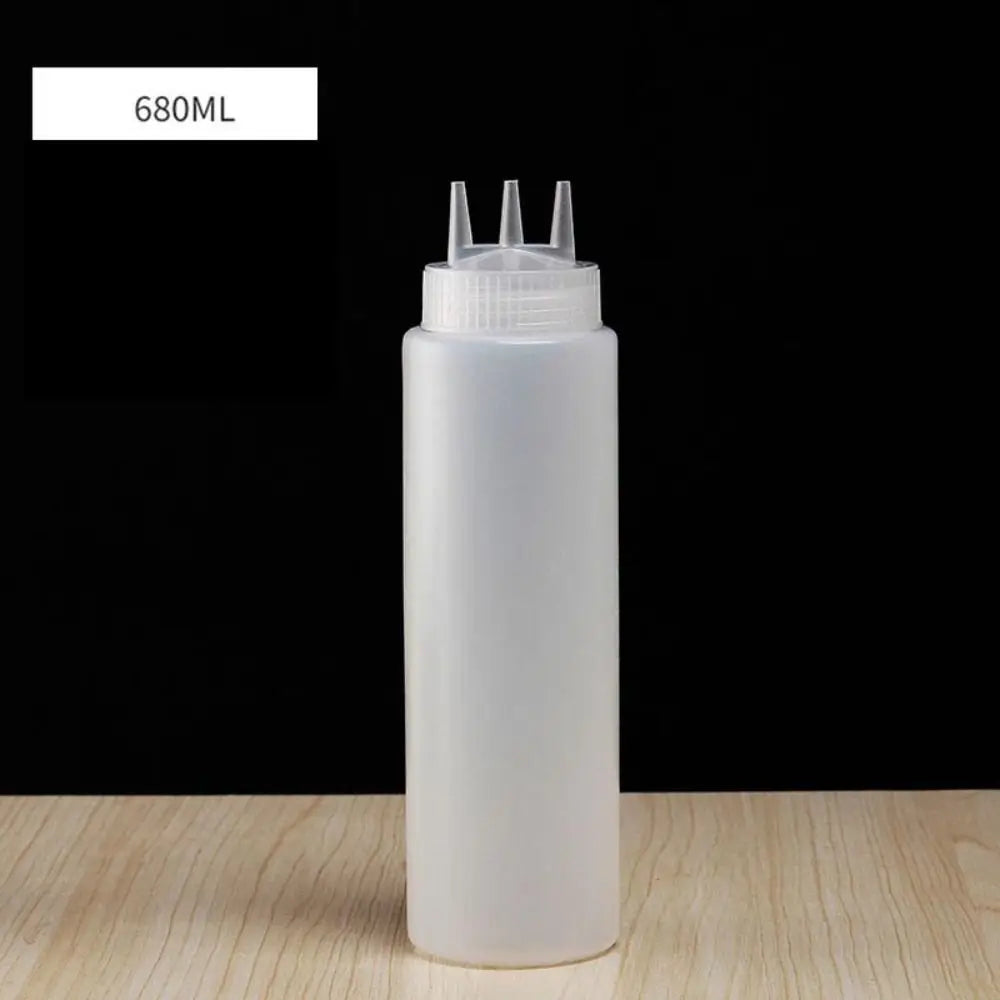 Quetschsaucenflasche Kunststoff zusammendrückbar mit 3 Düsen und Graduierung