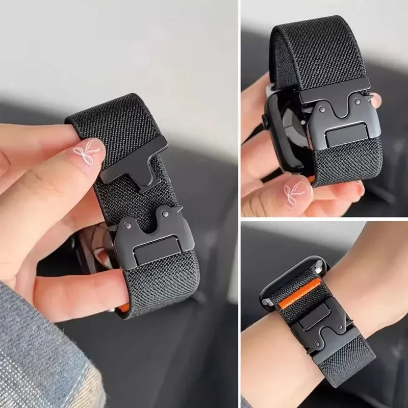 Elastisches Nylon Armband 38-49mm für Smartwatches mit Fallschirmschnalle Sport