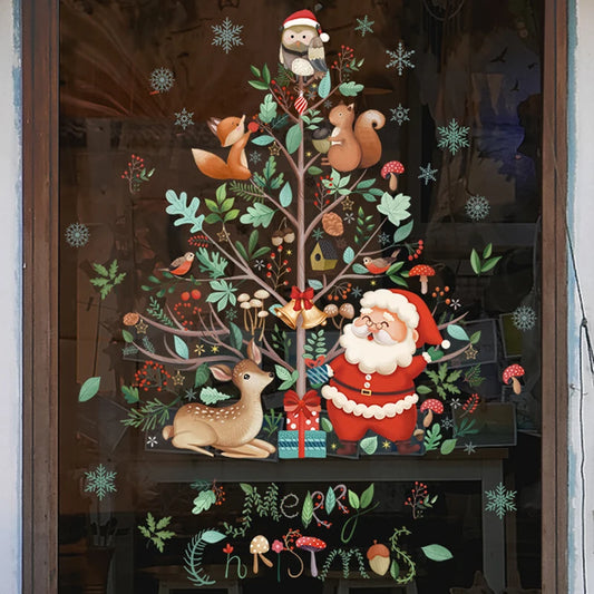 Weihnachts Fensteraufkleber Weihnachtsmann Baum Cartoon PVC Deko
