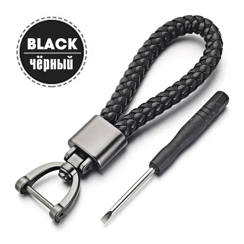 Handgewebter Leder Schlüsselanhänger mit 360 Grad Drehung und Hufeisenschnalle