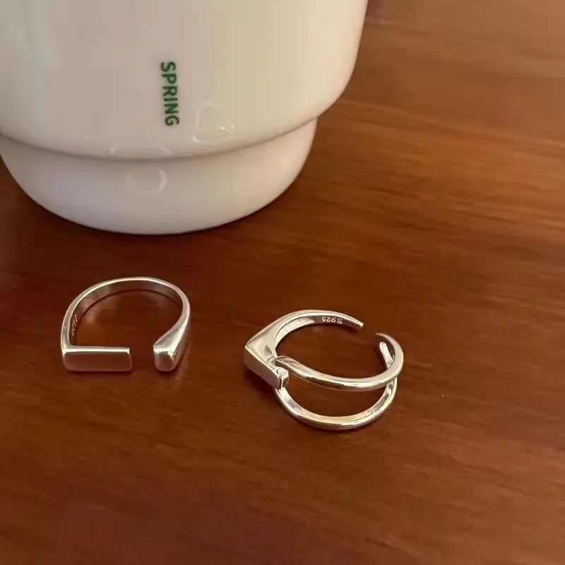Verstellbarer Silberring mit hohlen Linien, stylischer Punk-Schmuck Unisex