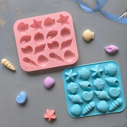Silikonform 3D Muschel Meerestier 16 Mulden für Süßigkeiten und Kuchen
