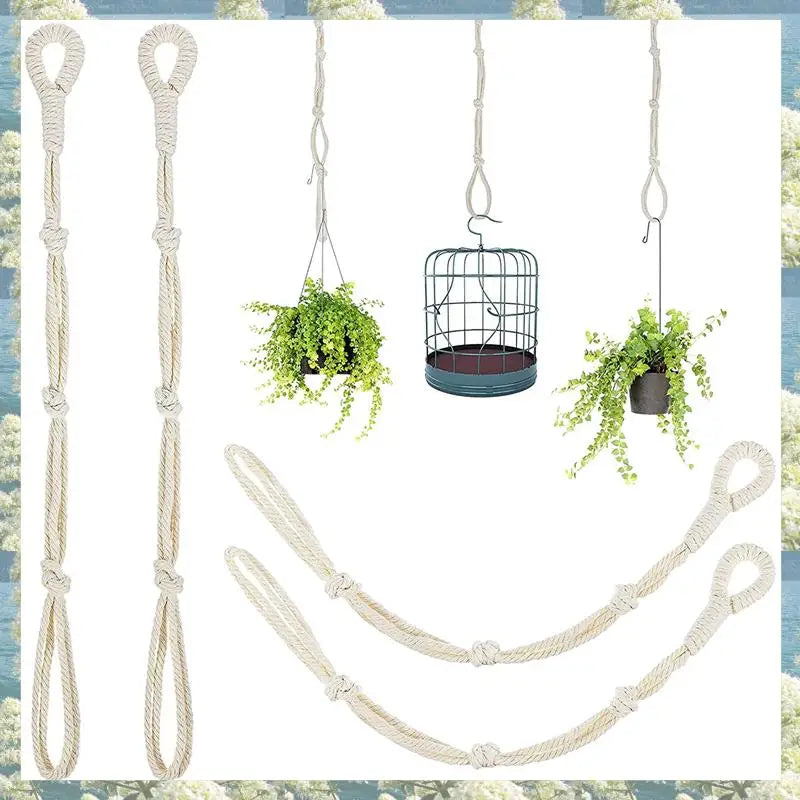 Makramee Pflanzenaufhänger 4er Set mit Verlängerungsseilen Beige