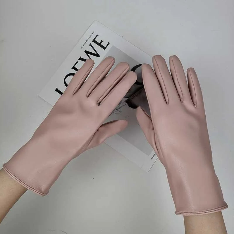 Winter Damen Handschuhe Kunstleder Wasserdicht Winddicht Warm Plüsch Sport