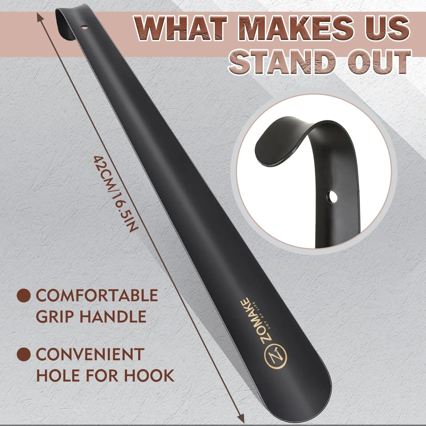 42cm Extra langer Metall Schuhlöffel Schuhheber aus Edelstahl flexibler Griff