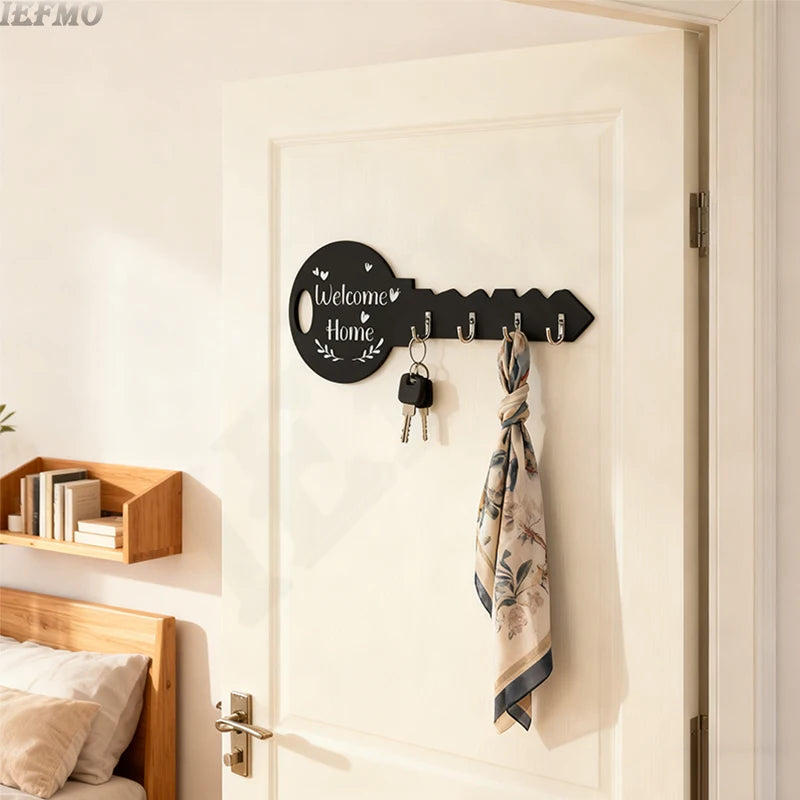 Rustikaler Vintage Schlüsselhalter aus Holz mit 5 Haken zur Wandmontage