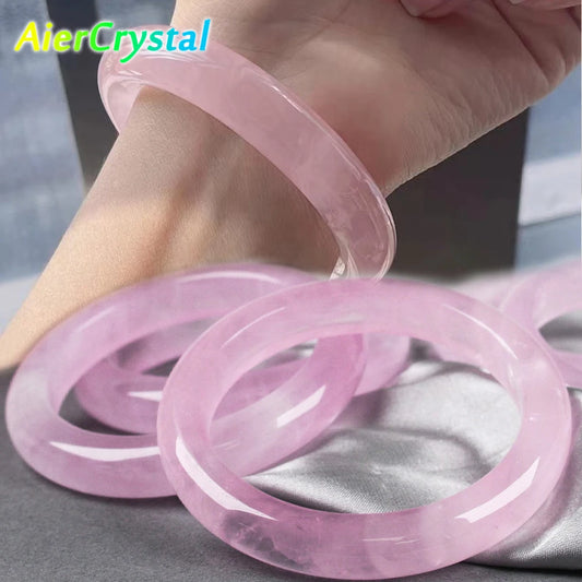 Rosa Kristall Armreif Damen – Feng Shui Schmuck Accessoire, Handgeschnitzt