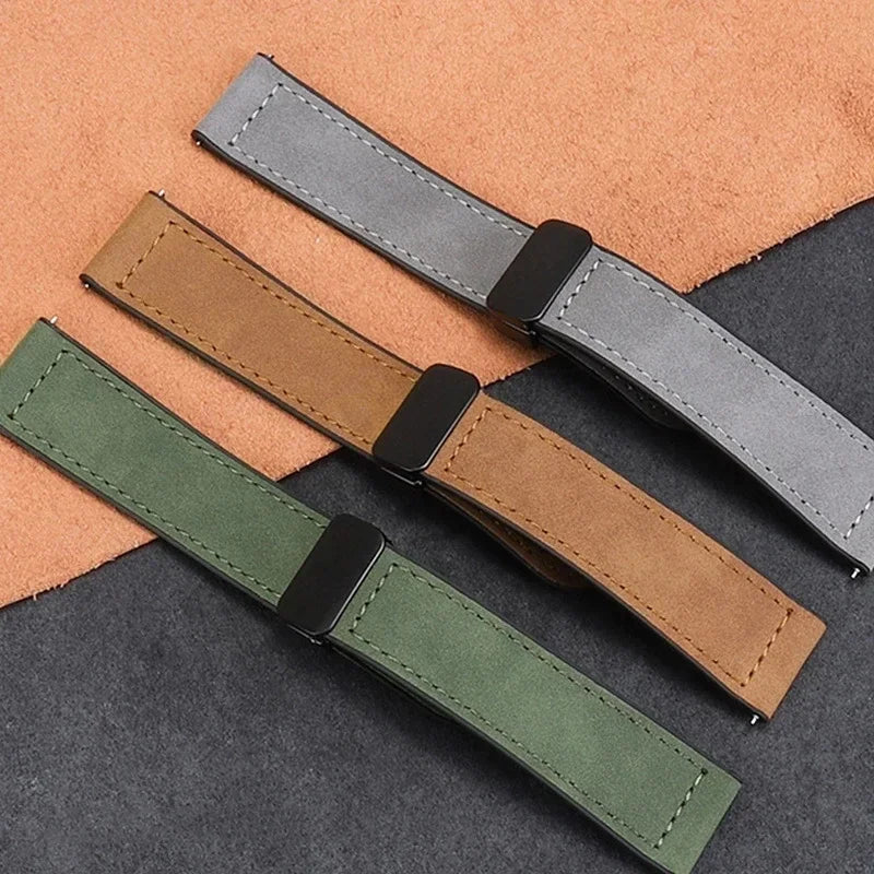 Magnetisches 20/22mm Leder - Silikon Uhrenarmband für Smartwatches