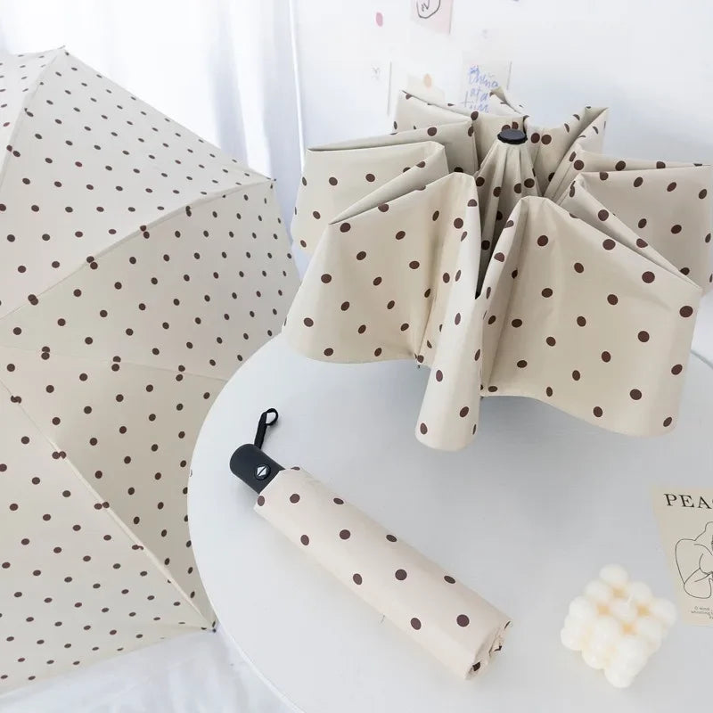 Automatisch faltbarer kompakter Regenschirm mit Polka Dot und UPF 50