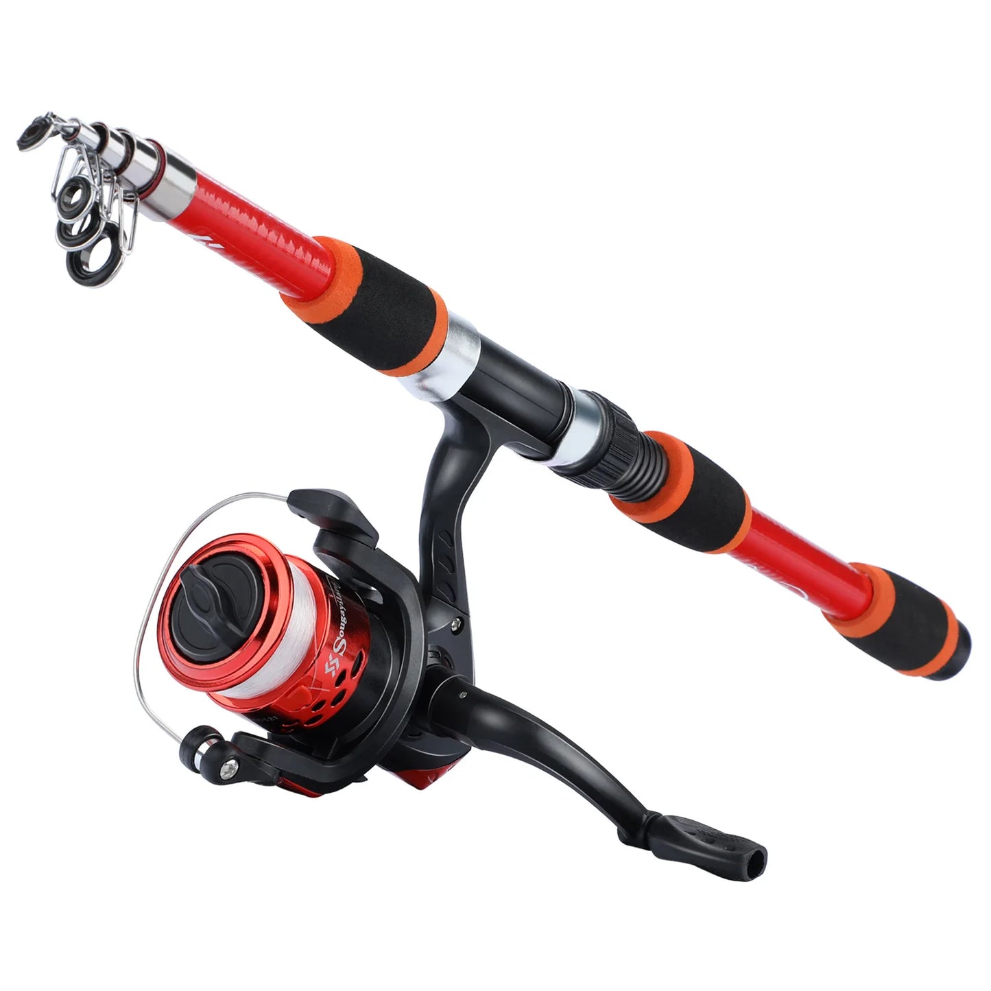 Leicht - robust: 1,8m Teleskop-Angelset mit 5,2:1 Rolle, 5kg Zugkraft, bunt