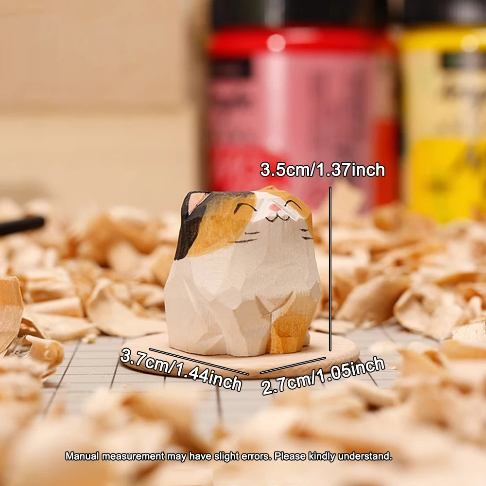 Handgeschnitzte Holz Katze Figur – Dekoration für Regal & Schreibtisch
