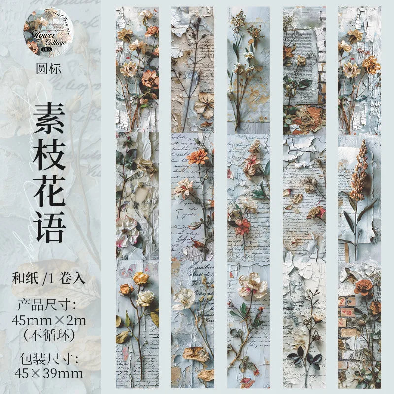 Breites 2m Blumen-Washi-Tape 45mm für Dekoration Basteln Journaling