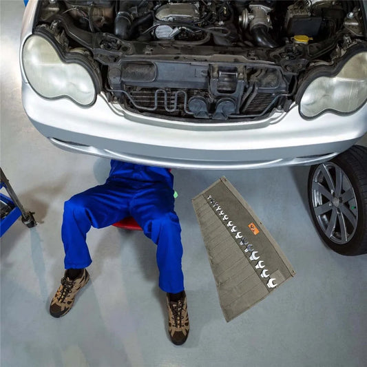 Werkzeugrolltasche aus gewachstem Segeltuch 14 Taschen robust für Elektriker