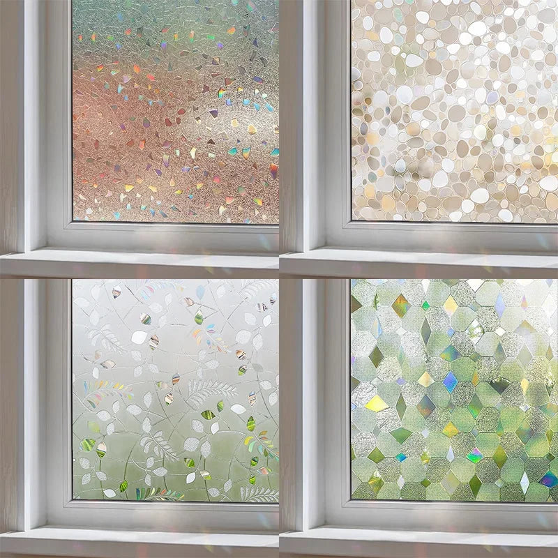 Statisch haftende Fensterfolie Vinyl mit 3D Regenbogen Motiv