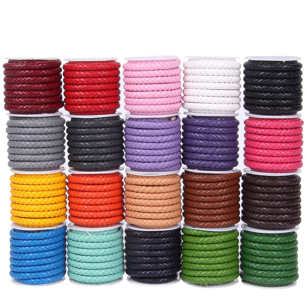 2m Buntes geflochtenes Echtlederband für DIY Schmuck 3-6mm