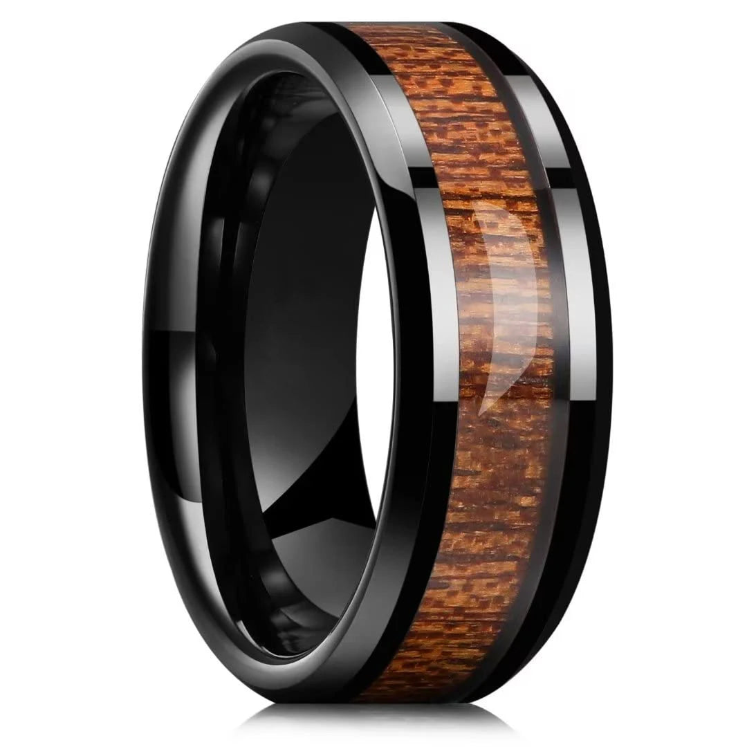 Elegante Herren Edelstahlring 8mm mit Bernstein Inlay