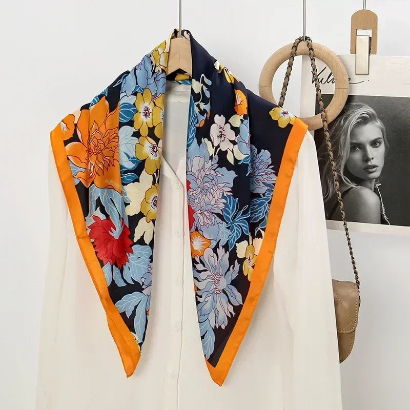 Luxus Seide Quadrat Schal Frauen Weich Satin Haarband Halstuch Büro Hijab