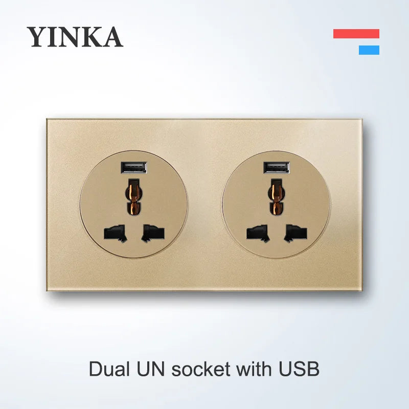 YINKA Lichtschalter mit goldener Glasscheibe für Zuhause EU Standard