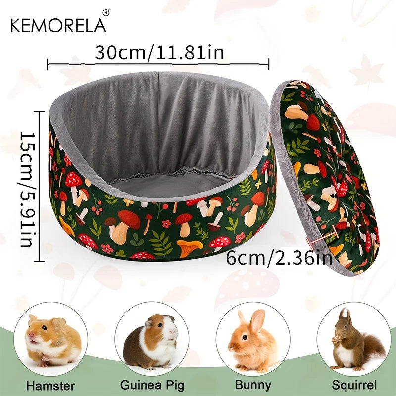 KEMORELA Gemütliches Meerschweinchenbett, weiches, waschbares Kuschelbett für kleine Haustiere mit dickem, abnehmbarem Polster, dunkelgrünes Pilzblattmuster-Yabubest - Home & More