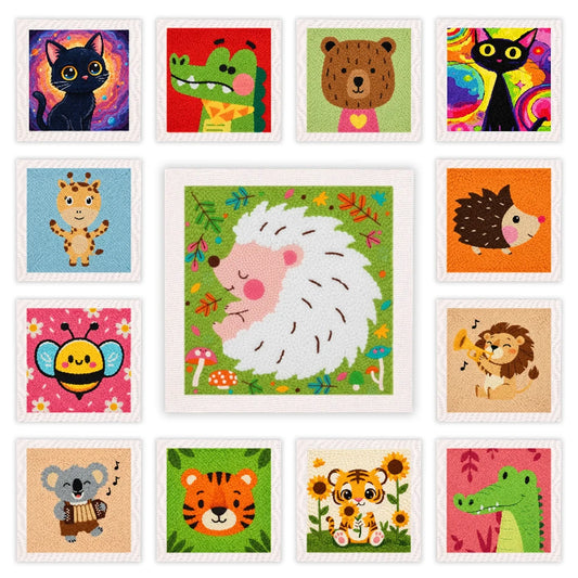 DIY Punch Needle Starter Kit mit Rahmen und niedlichem Tiermuster