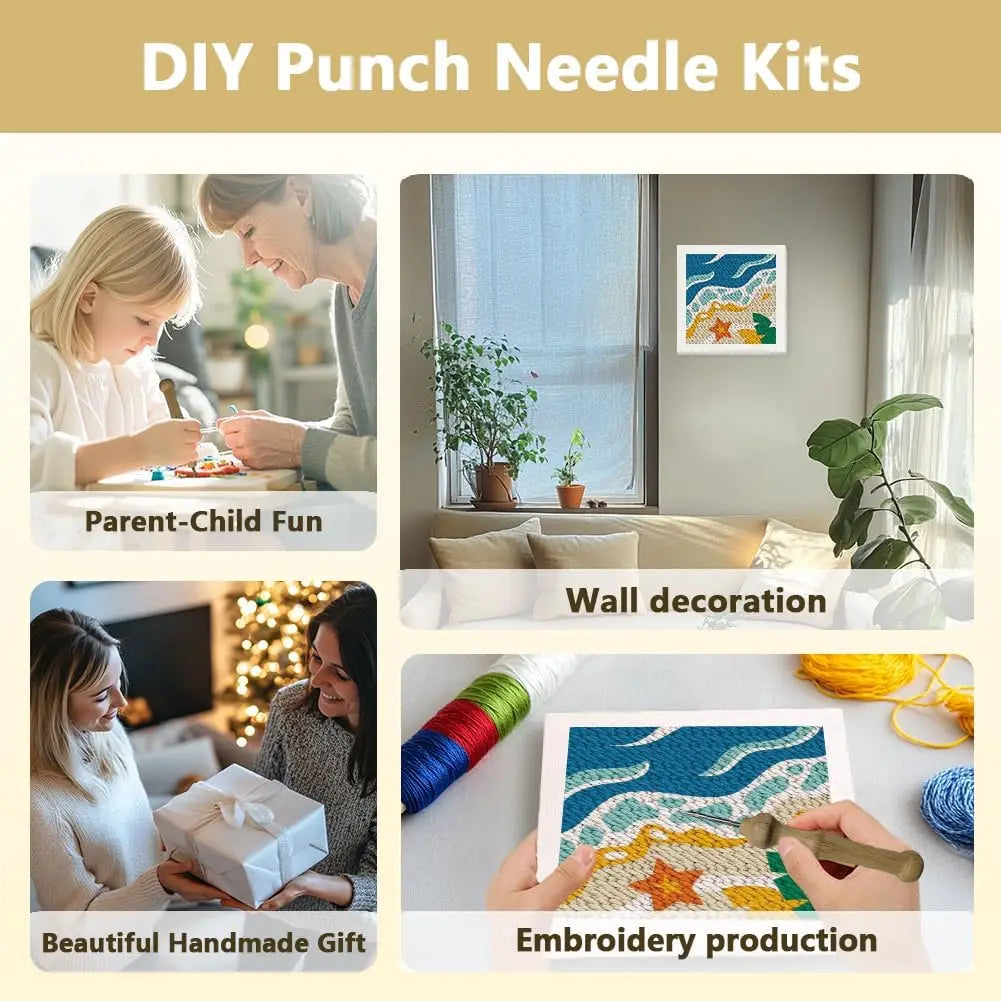 DIY Punch Needle Starter Kit mit Rahmen und niedlichem Tiermuster
